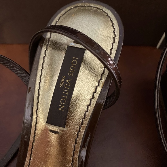 SOLD!!! Louis Vuitton Brown Damier Ebene Feel Free Wedge Sandals Size 35 - Picture 6 of 14